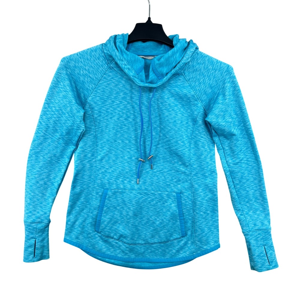 Athleta Tranquility Hoodie‎ Blue Space Dye Cowl Neck Size S Yoga Athletic Bright